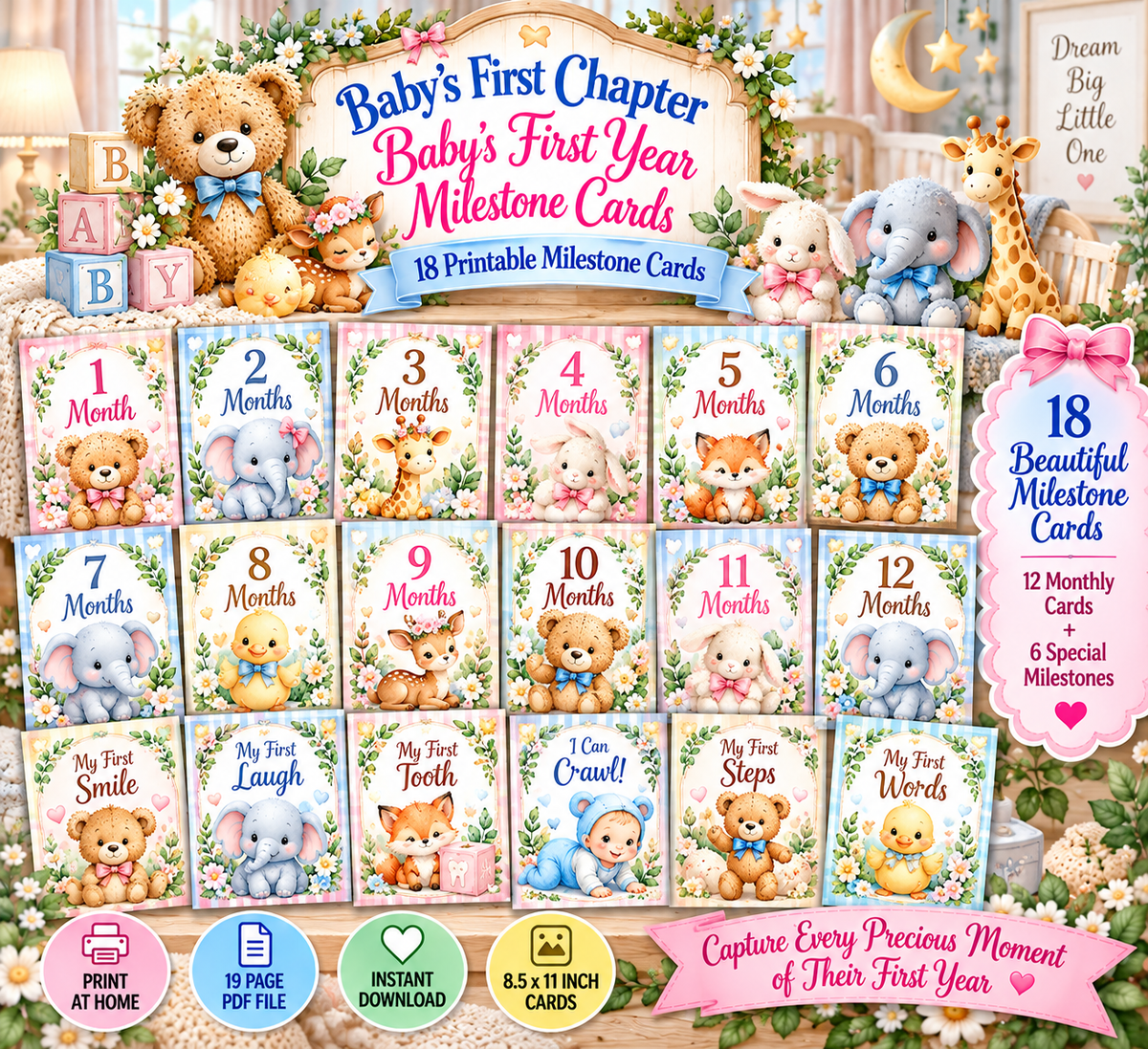 Baby's First Year Milestone Cards Printable Digital Keepsake Set