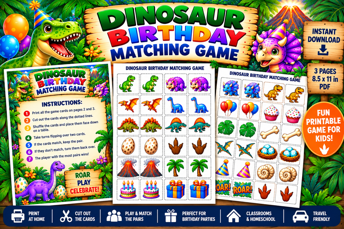 Dinosaur Matching Game Printable Dinosaur Memory Game 🦖🎉