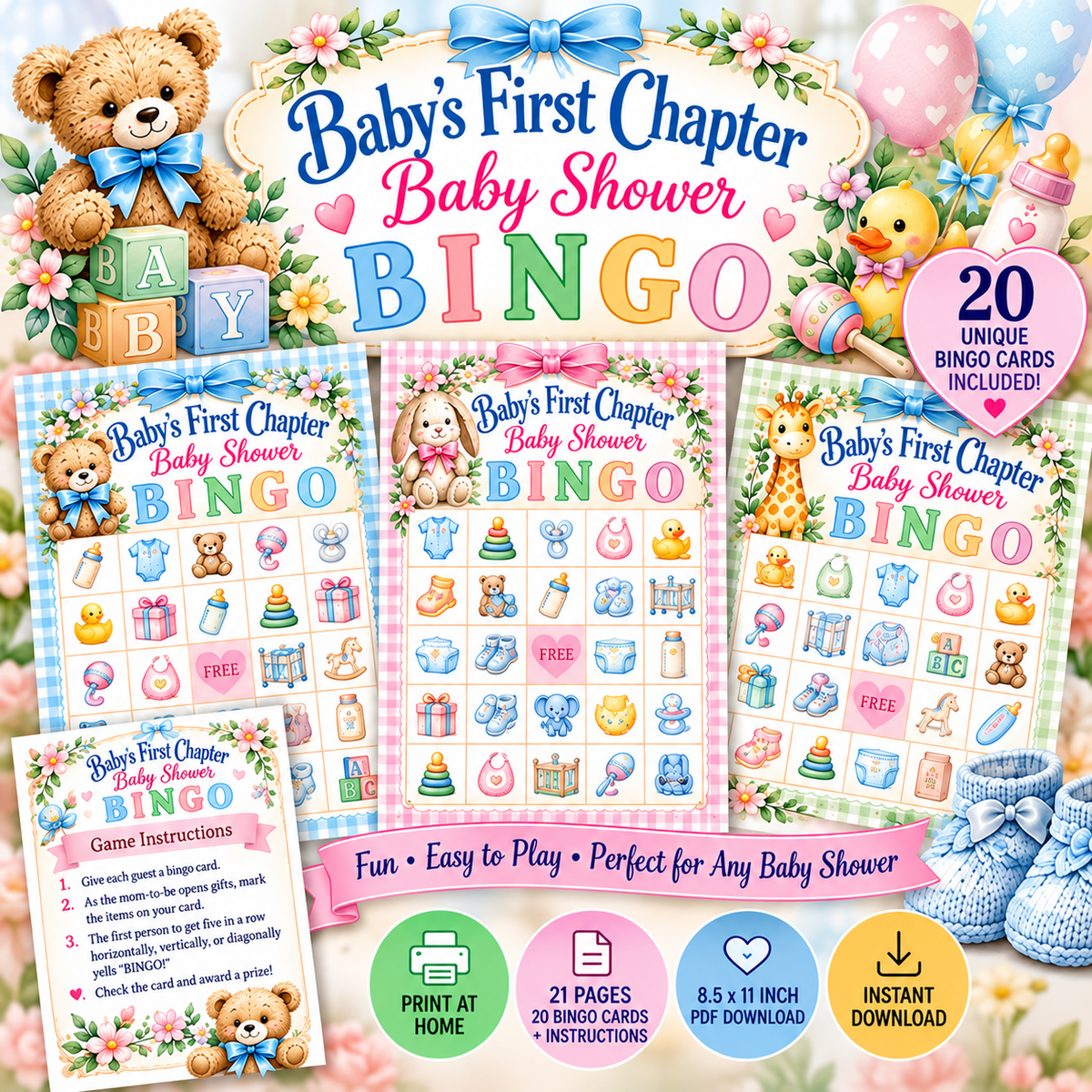 Baby Shower Bingo - 20 Cards