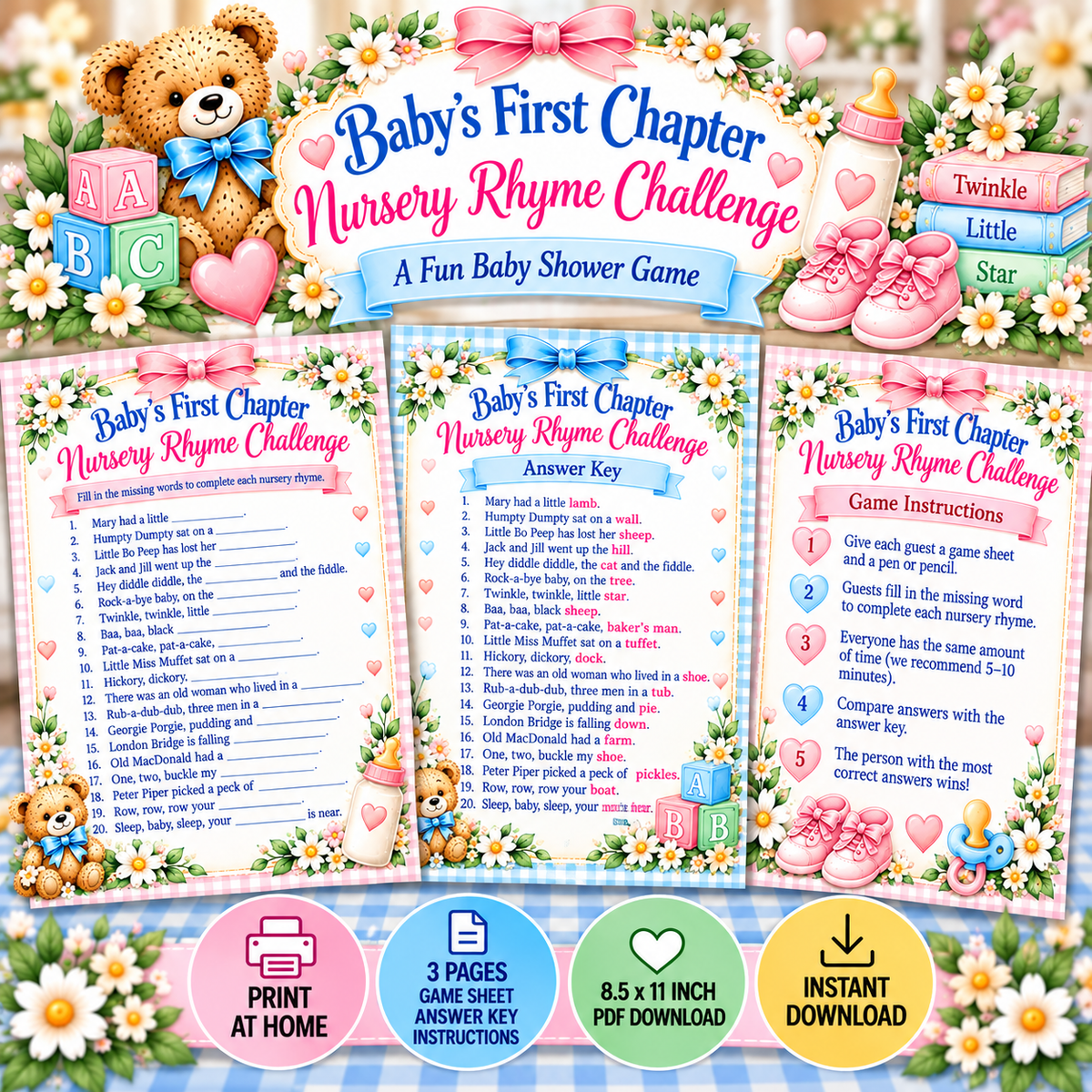 Nursery Rhyme Challenge Printable Baby Shower Game
