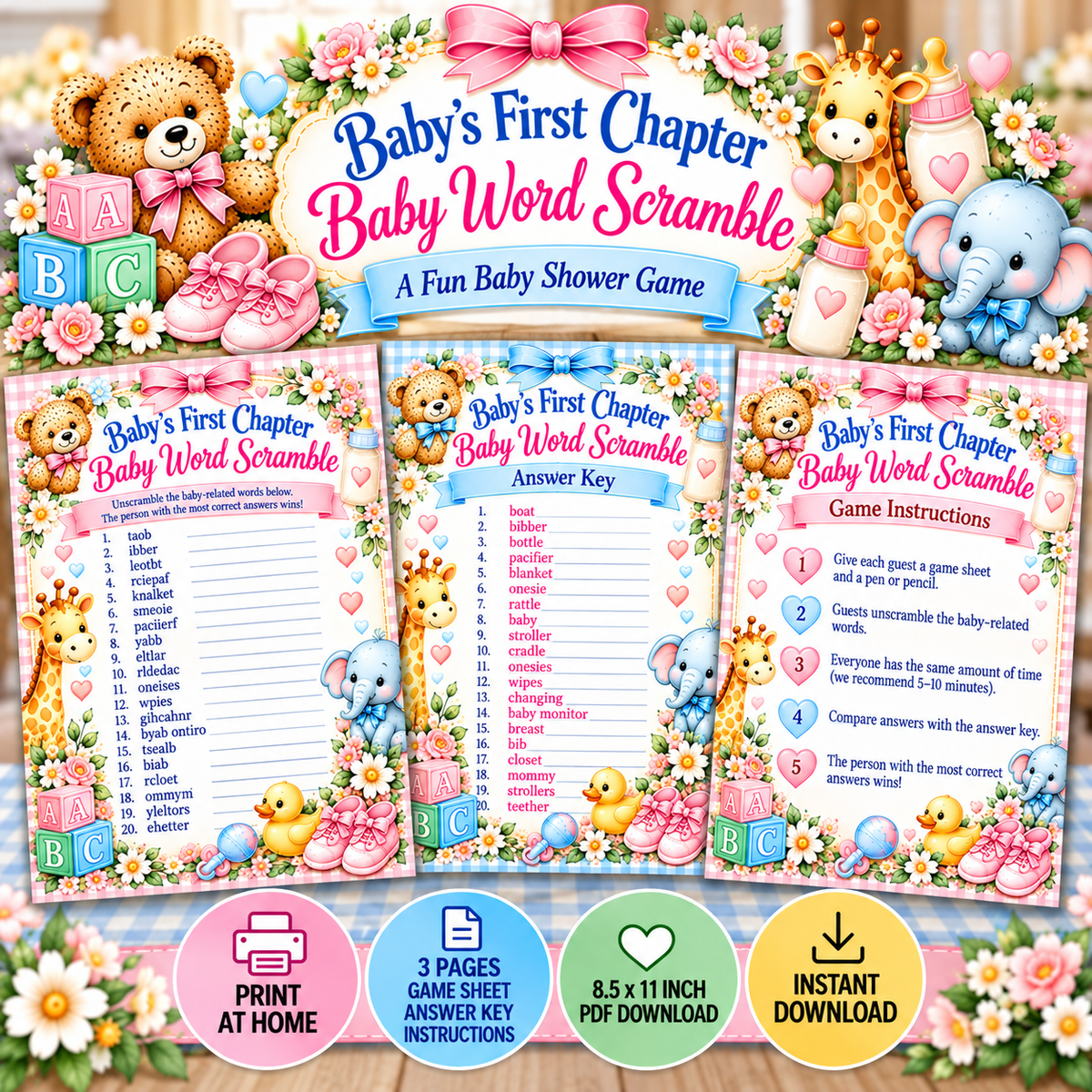 Word Scramble Printable Baby Shower Game