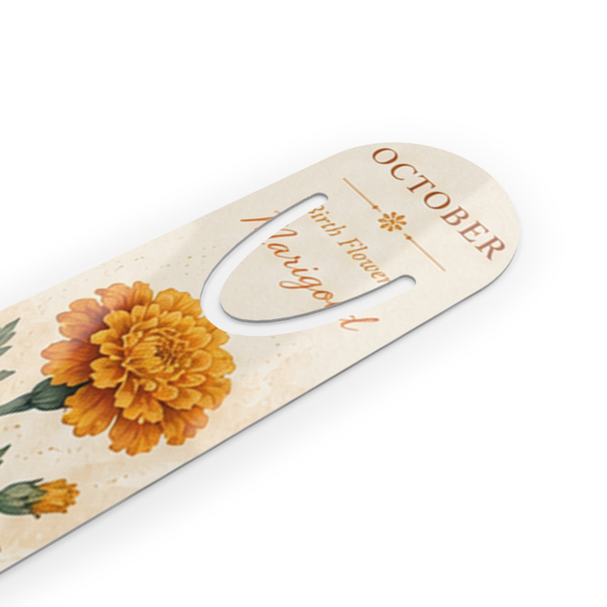 Bookmark (j) - October Marigold  — Floral Birth Month Metal Bookmark