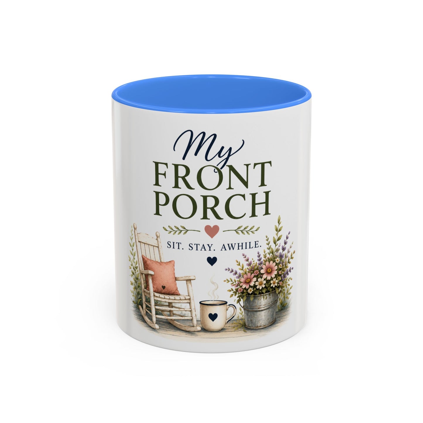 Lori's Front Porch Mug — Cozy Rustic Porch Scene Accent Coffee Cup (11oz/15oz)