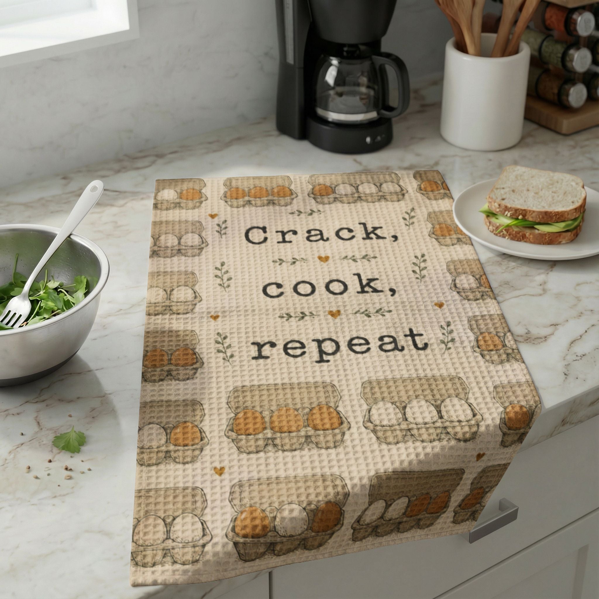 201 Ways to Fix an Egg - "Crack, Cook, Repeat" Waffle Weave Kitchen Towel