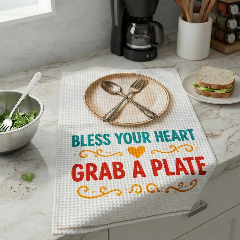 Well Butter My Butt – "Bless Your Heart, Grab a Plate" Waffle Weave Dish Towel