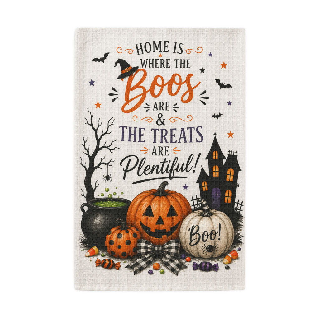 Great Ideas for Special Occasions January - December - Halloween Kitchen Towel - "Home is Where the Boos Are & The Treats Are Plentiful" Waffle Weave
