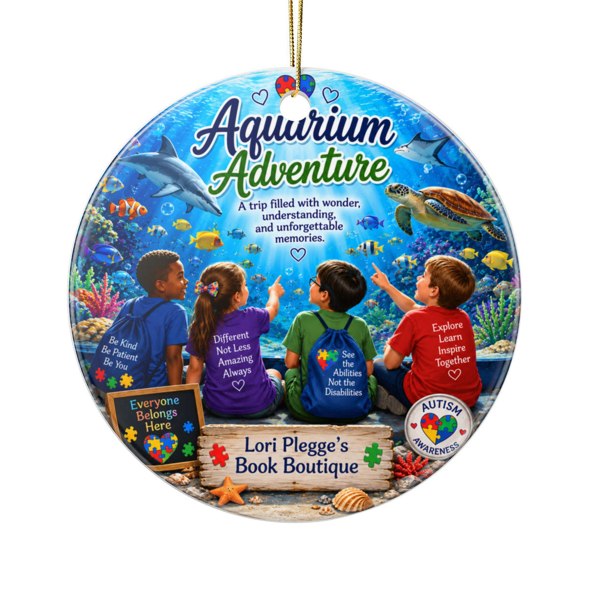 Aquarium Adventure – Autism Awareness Double-Sided Ceramic Keepsake Ornament