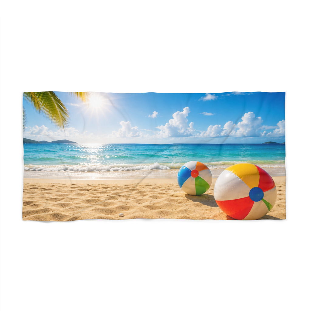 How to Become a House Sitter - Beach Towel - Sunny Tropical Beach with Colorful Beach Balls