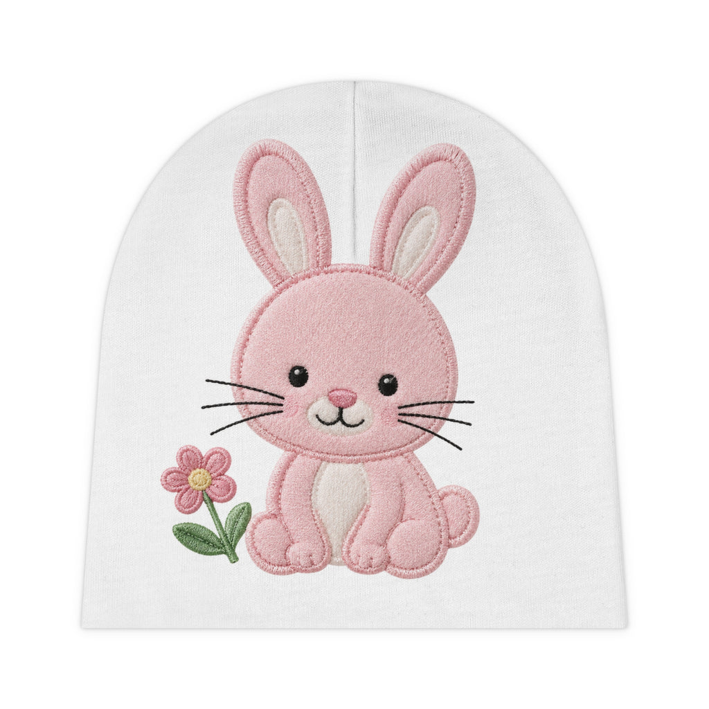 Baby Beanie with Pink Bunny Embroidery – Cute Newborn Hat for Easter & Spring