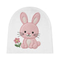 Baby Beanie with Pink Bunny Embroidery – Cute Newborn Hat for Easter & Spring
