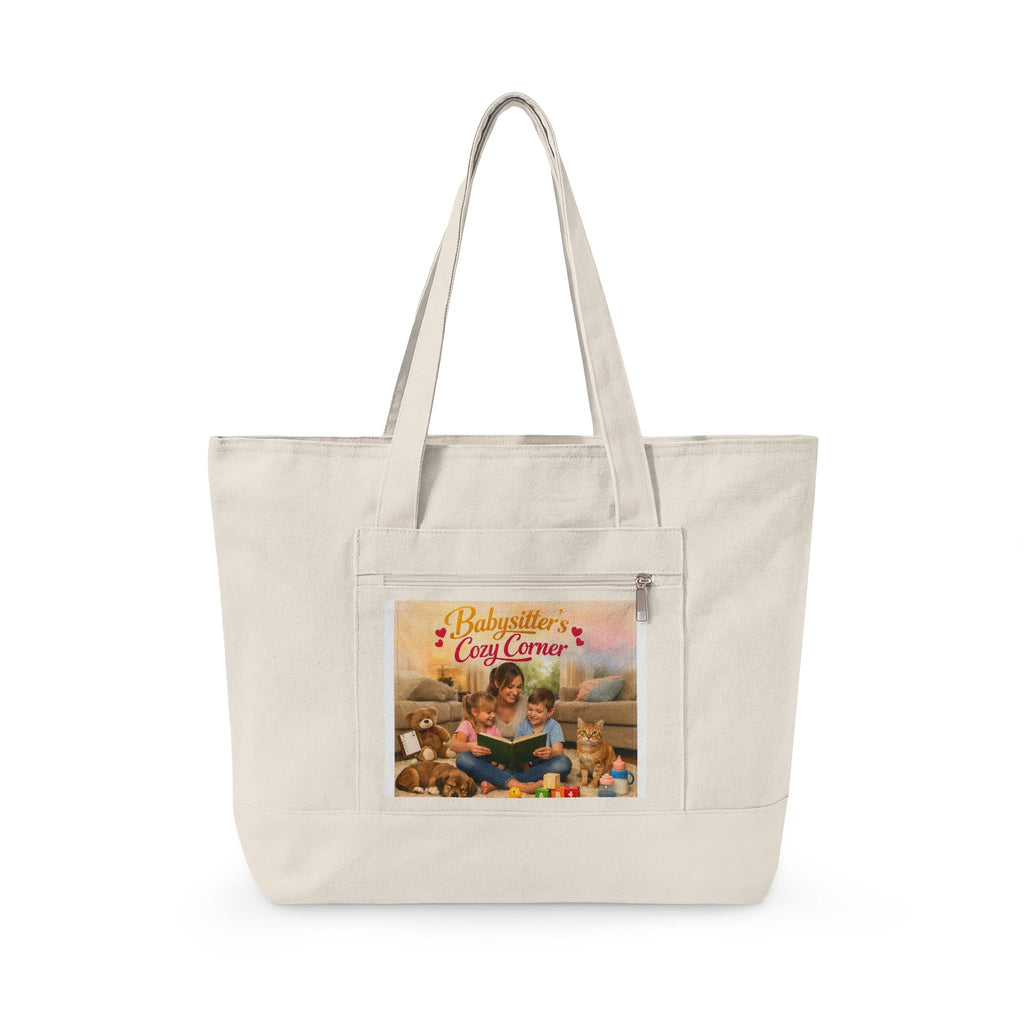 Babysitter Fall Harvest Zippered Canvas Tote Bag – Thanksgiving Pumpkin Patch Market Tote