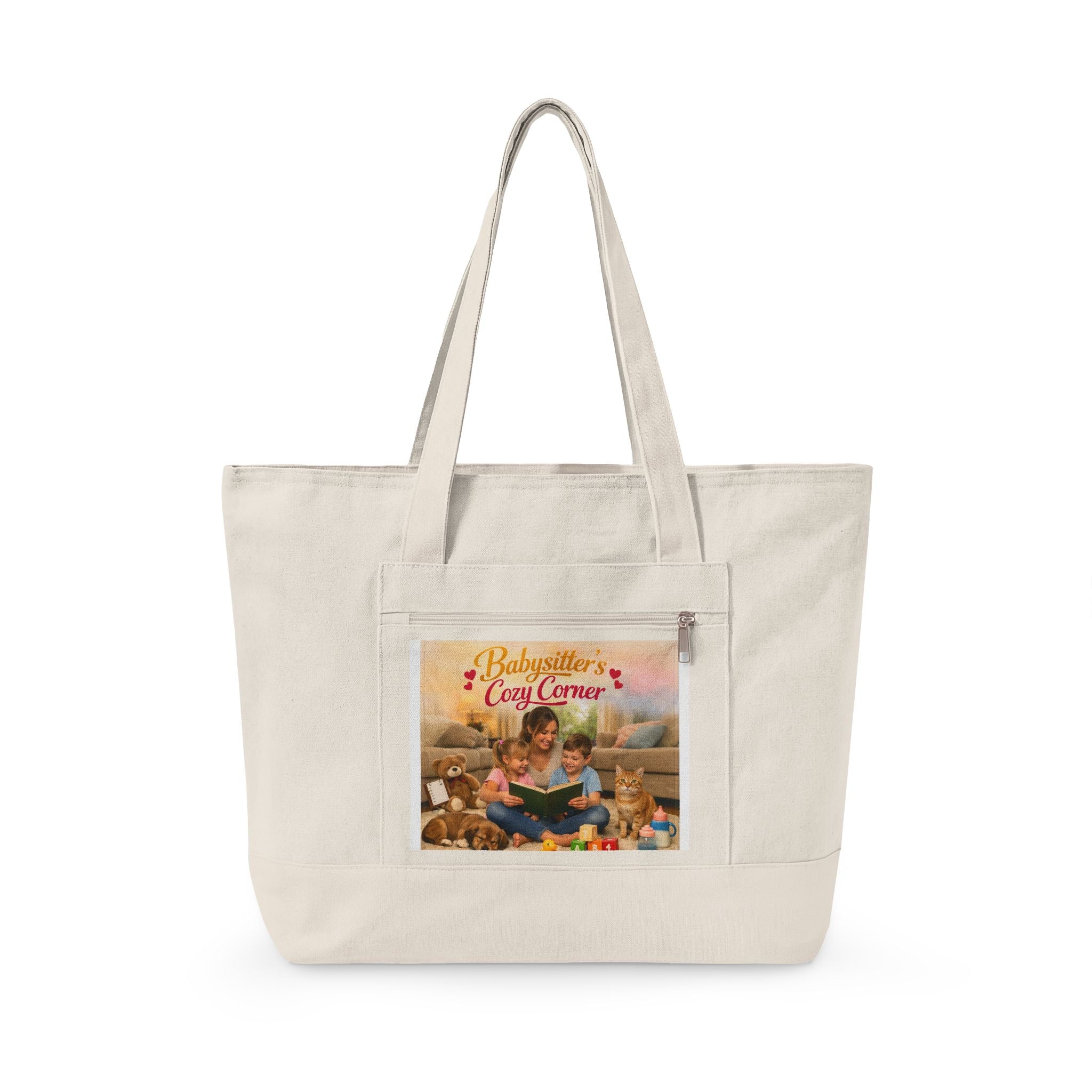 Babysitter Fall Harvest Zippered Canvas Tote Bag – Thanksgiving Pumpkin Patch Market Tote