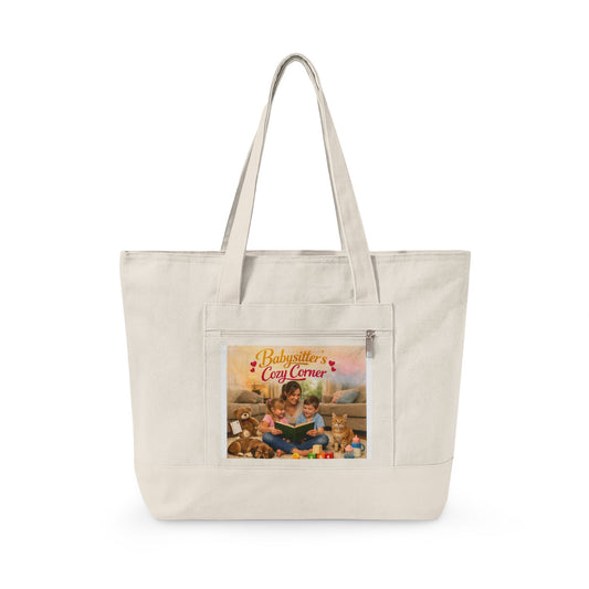 Babysitter Fall Harvest Zippered Canvas Tote Bag – Thanksgiving Pumpkin Patch Market Tote