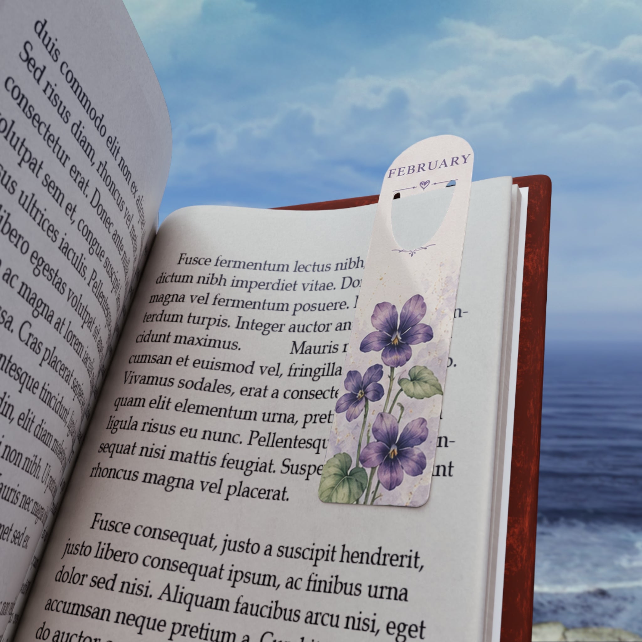 Bookmark (b) - February Violet Floral – Birth Flower Metal Bookmark
