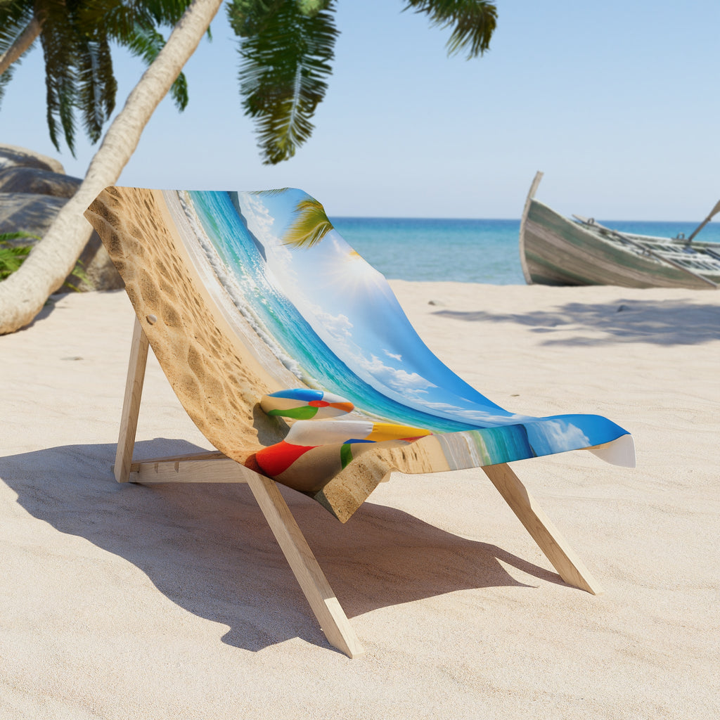 How to Become a House Sitter - Beach Towel - Sunny Tropical Beach with Colorful Beach Balls