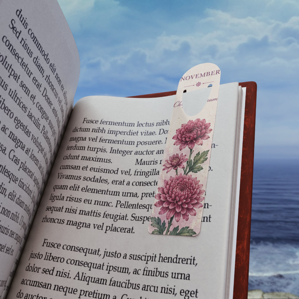 Bookmark (k) - November Chrysanthemum — Floral Birth Month Metal Bookmark