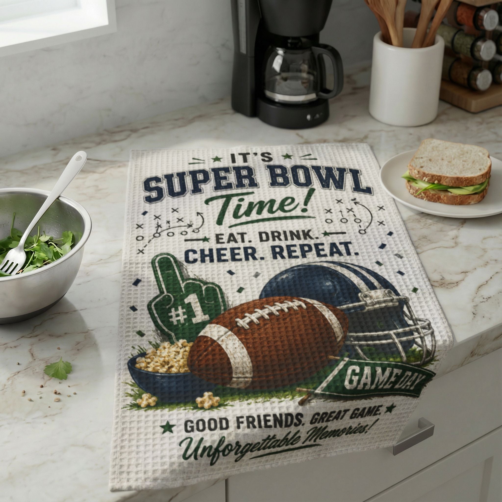 Great Ideas for Special Occasions January - December - Super Bowl Game Day Kitchen Towel — "It’s Super Bowl Time!" Waffle Weave
