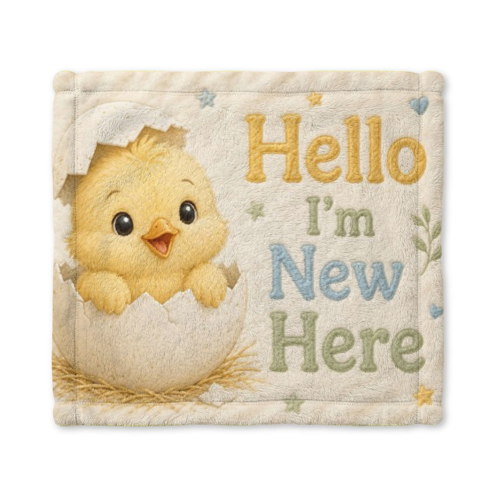 Baby Lovey Blanket — "Hello I'm New Here" Plush Minky Security Blanket with Cute Chick Design