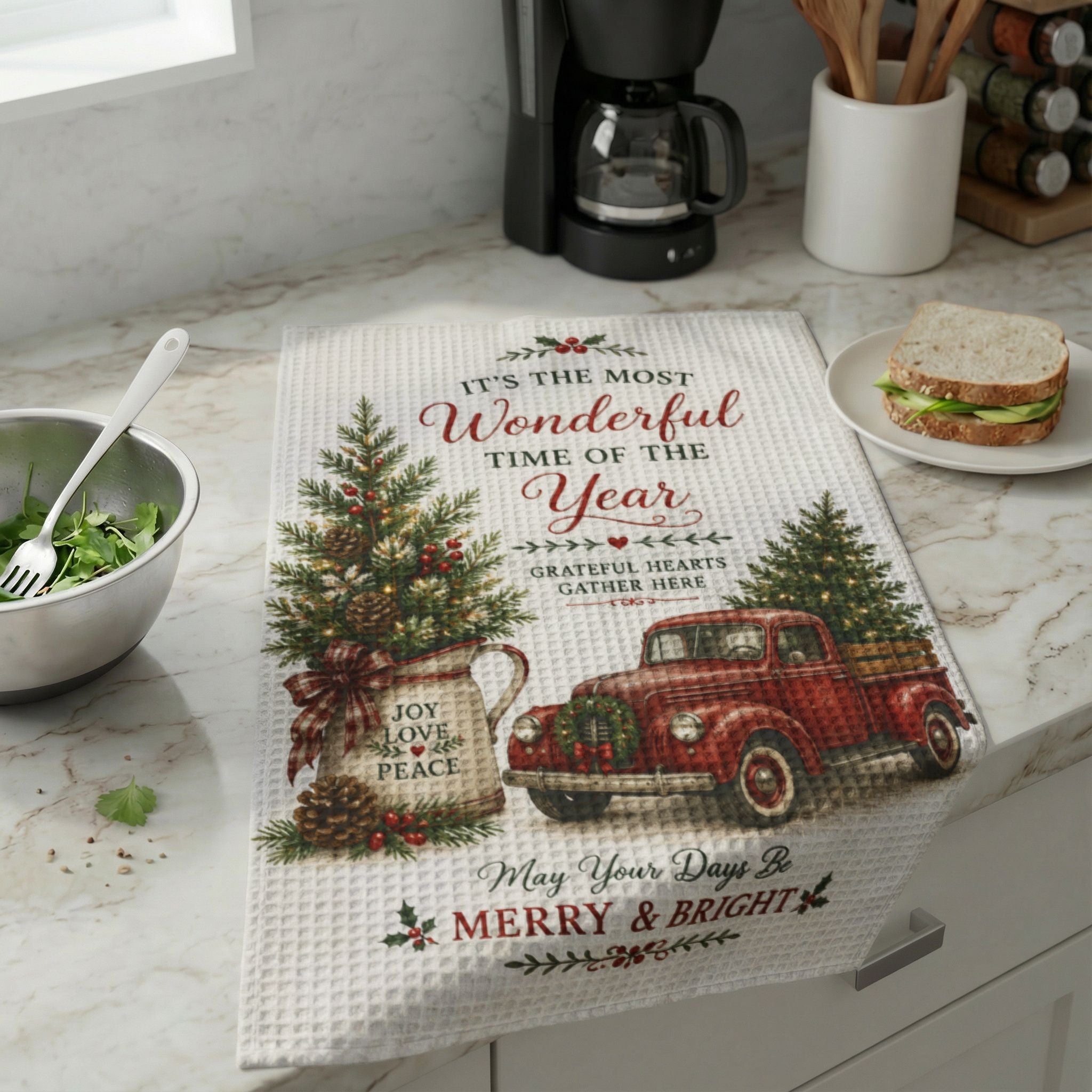 Great Ideas for Special Occasions January - December - Christmas Truck Waffle Weave Kitchen Towel – "It's the Most Wonderful Time of the Year"