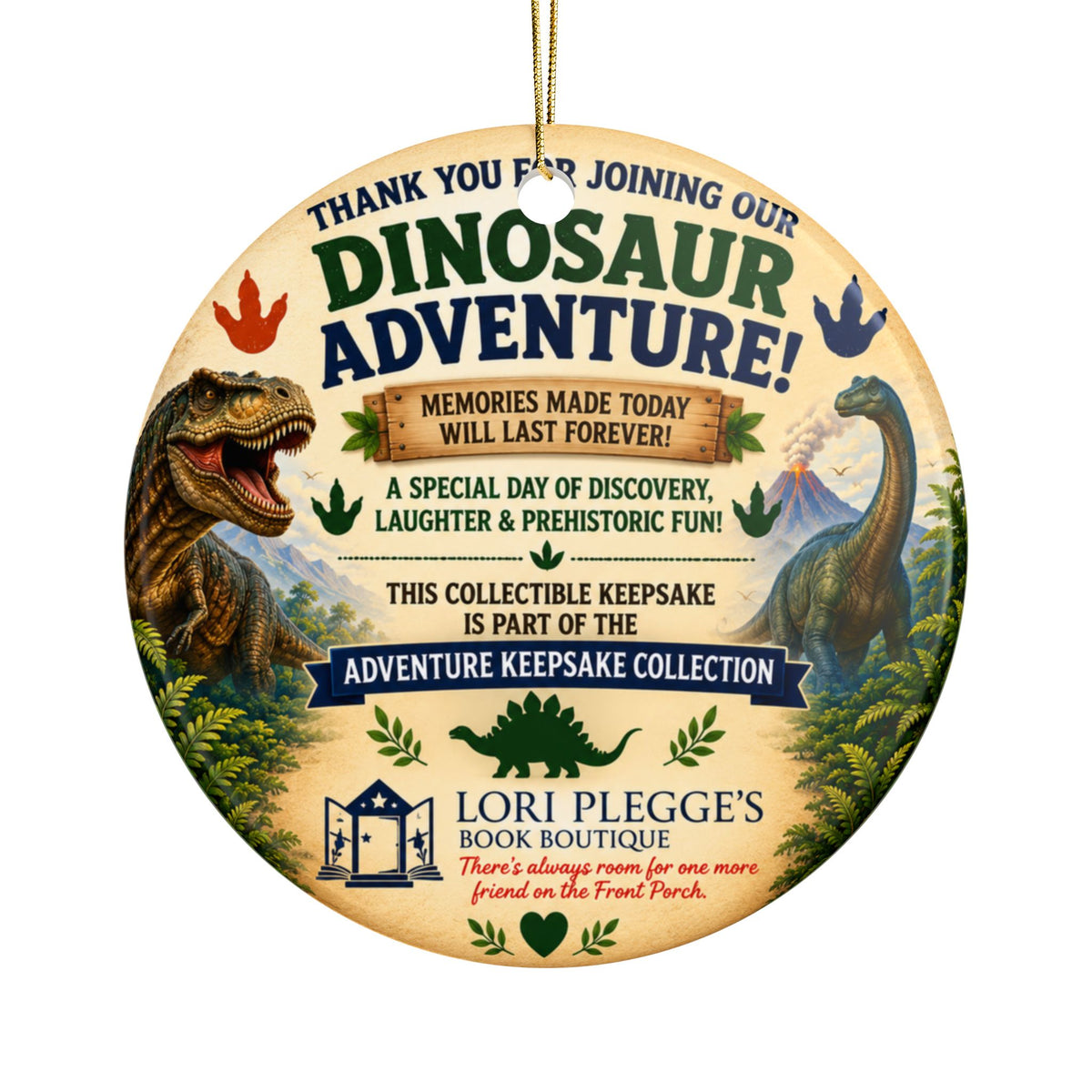 Dinosaur Adventure Book Event Ceramic Christmas Ornament