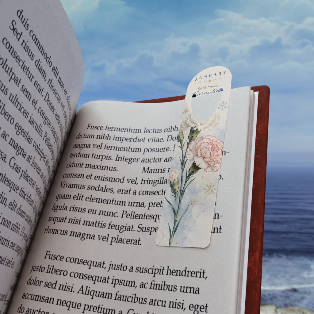 Bookmark (a) - January Carnation — Floral Birth Flower Metal Bookmark