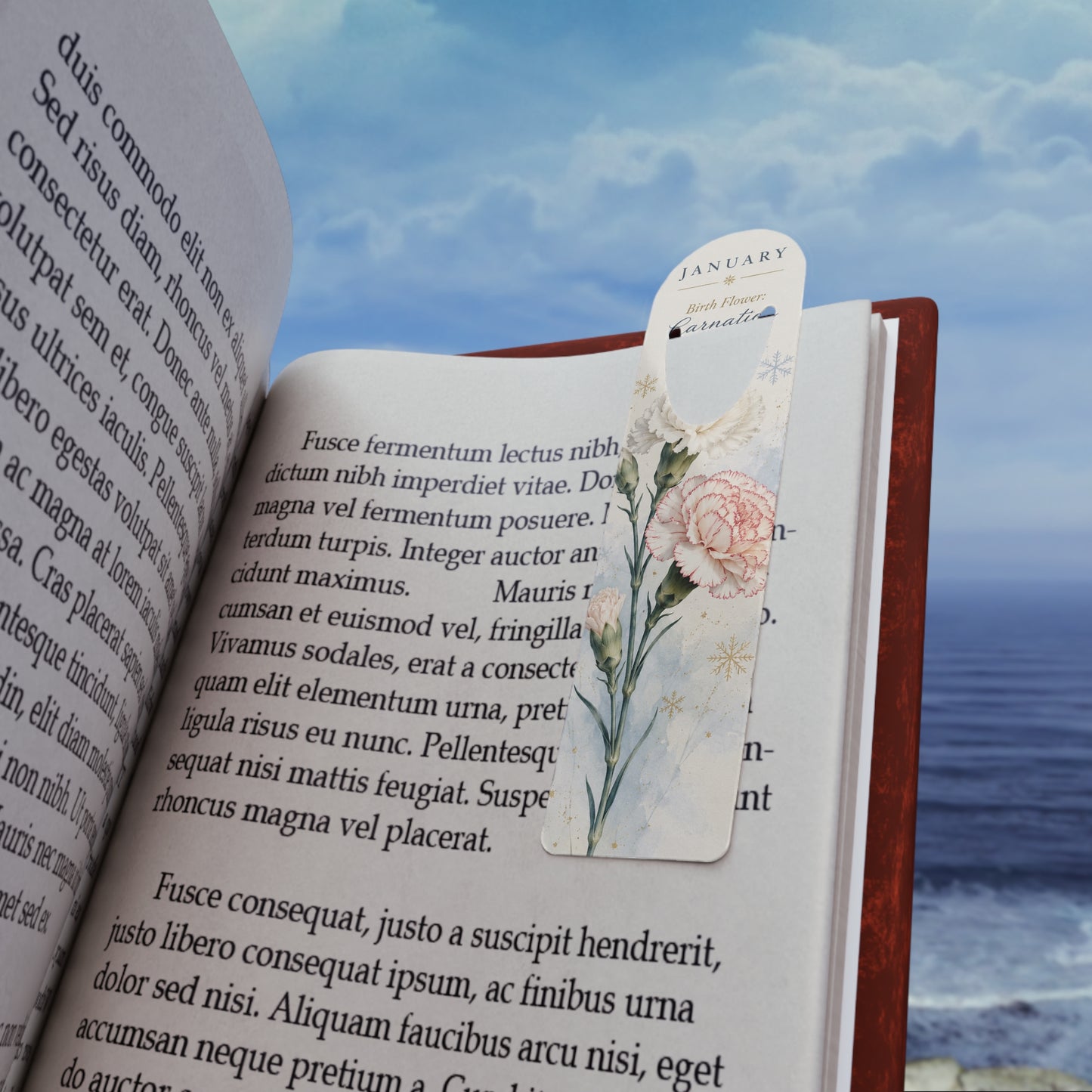 Bookmark (a) - January Carnation — Floral Birth Flower Metal Bookmark