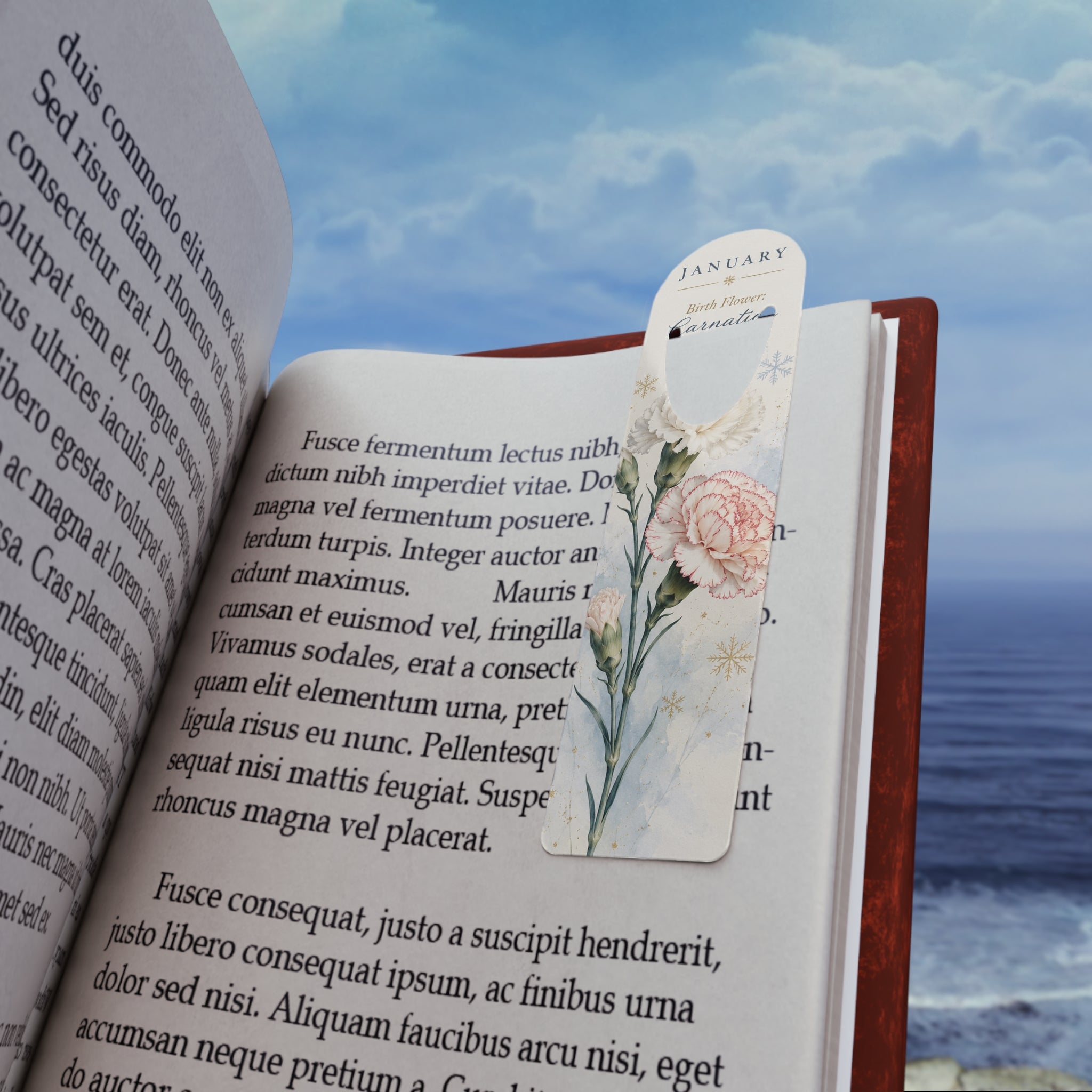Bookmark (a) - January Carnation — Floral Birth Flower Metal Bookmark
