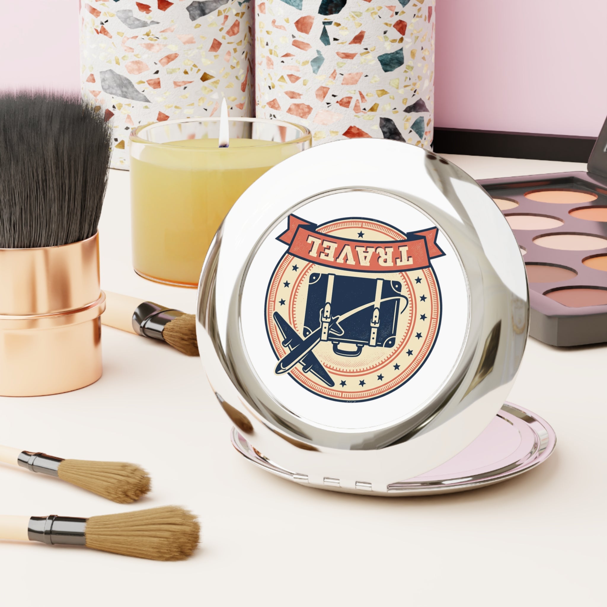 How to Become a House Sitter - Travel Compact Mirror — Vintage Luggage & Plane Design