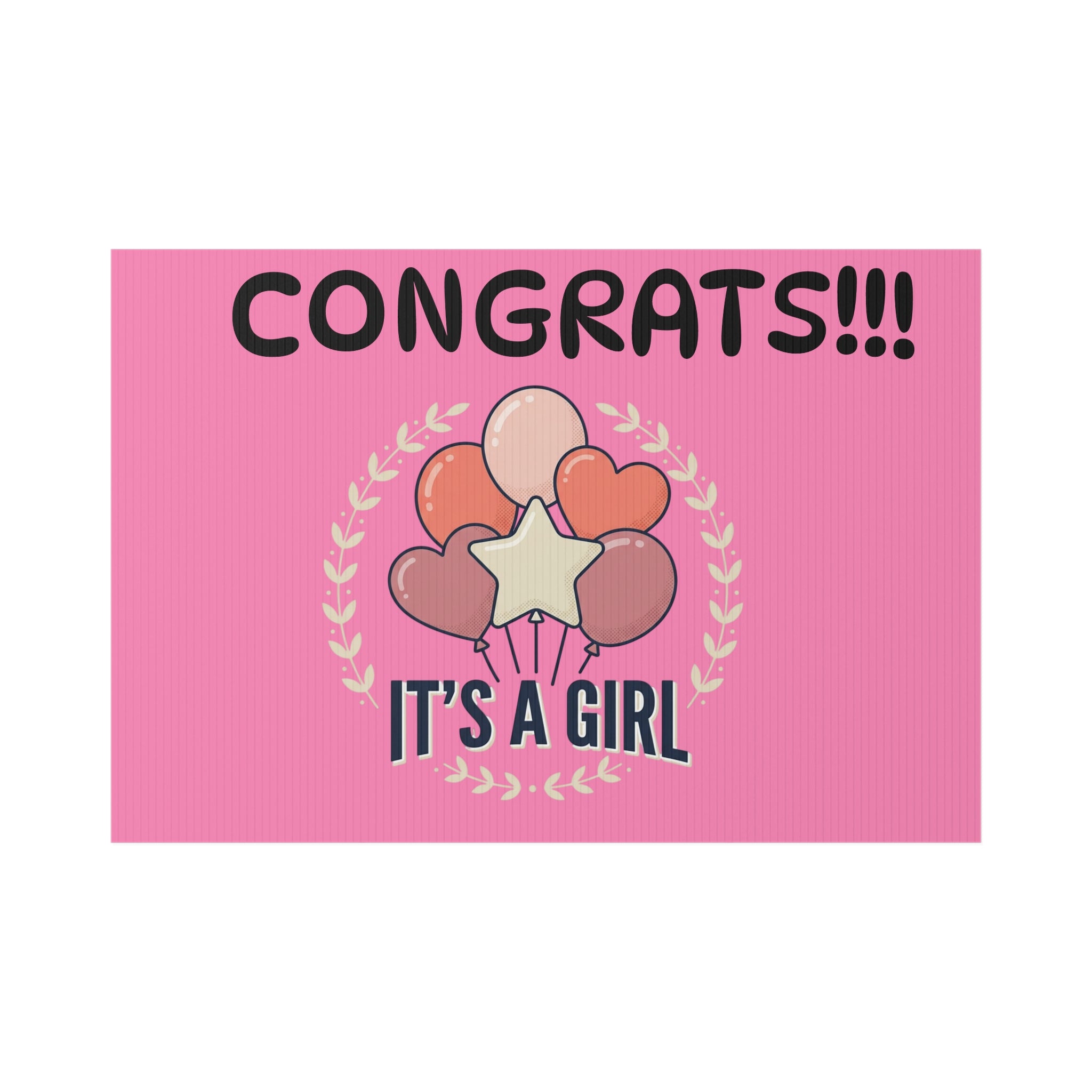 Baby - Lawn Sign - It's a Girl  – Pink Congrats Baby Shower Yard Sign with Balloons