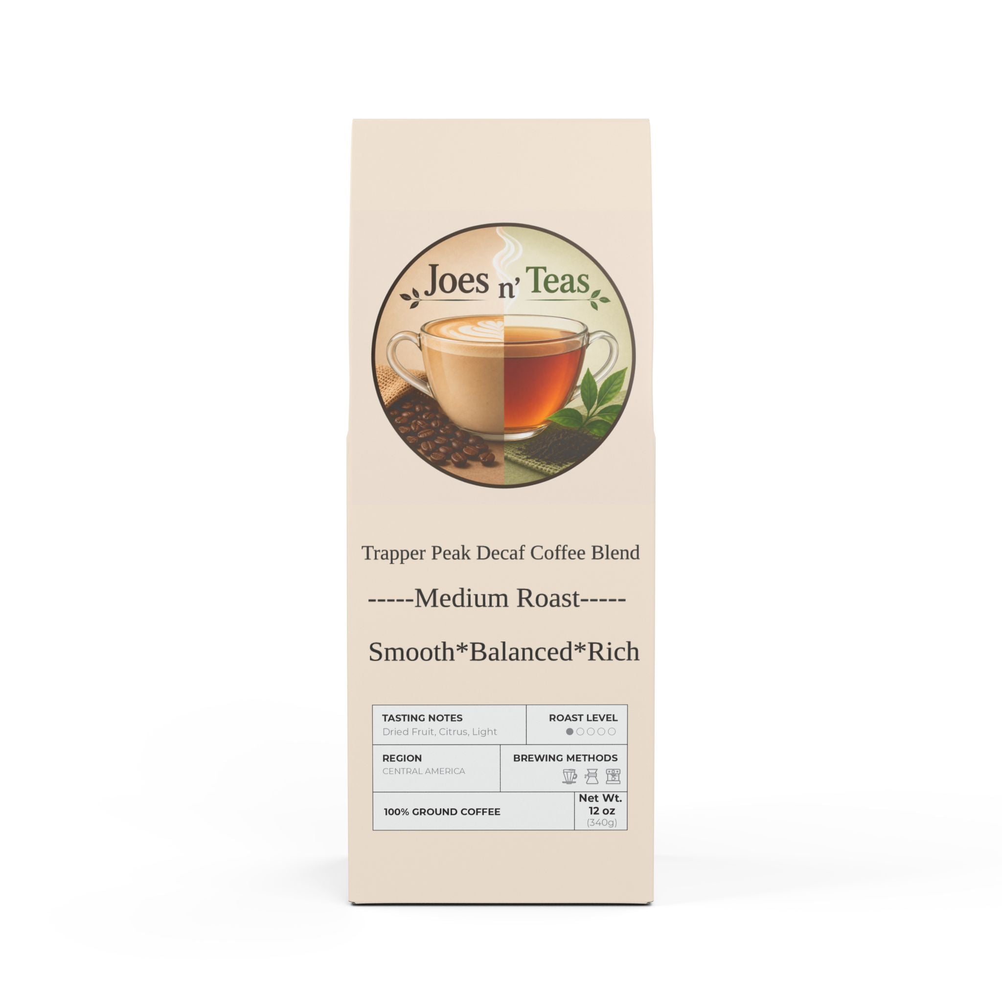 Joes N' Teas Coffee - Trapper Peak Decaf Coffee Blend (Medium Roast)