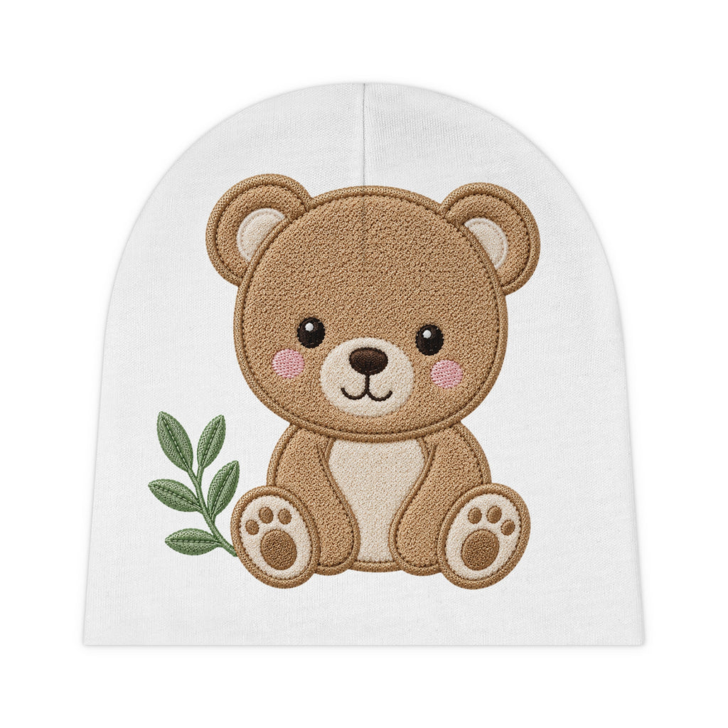 Baby Beanie - Cute Teddy Bear - Newborn Cotton Cap with Embroidered Bear Design