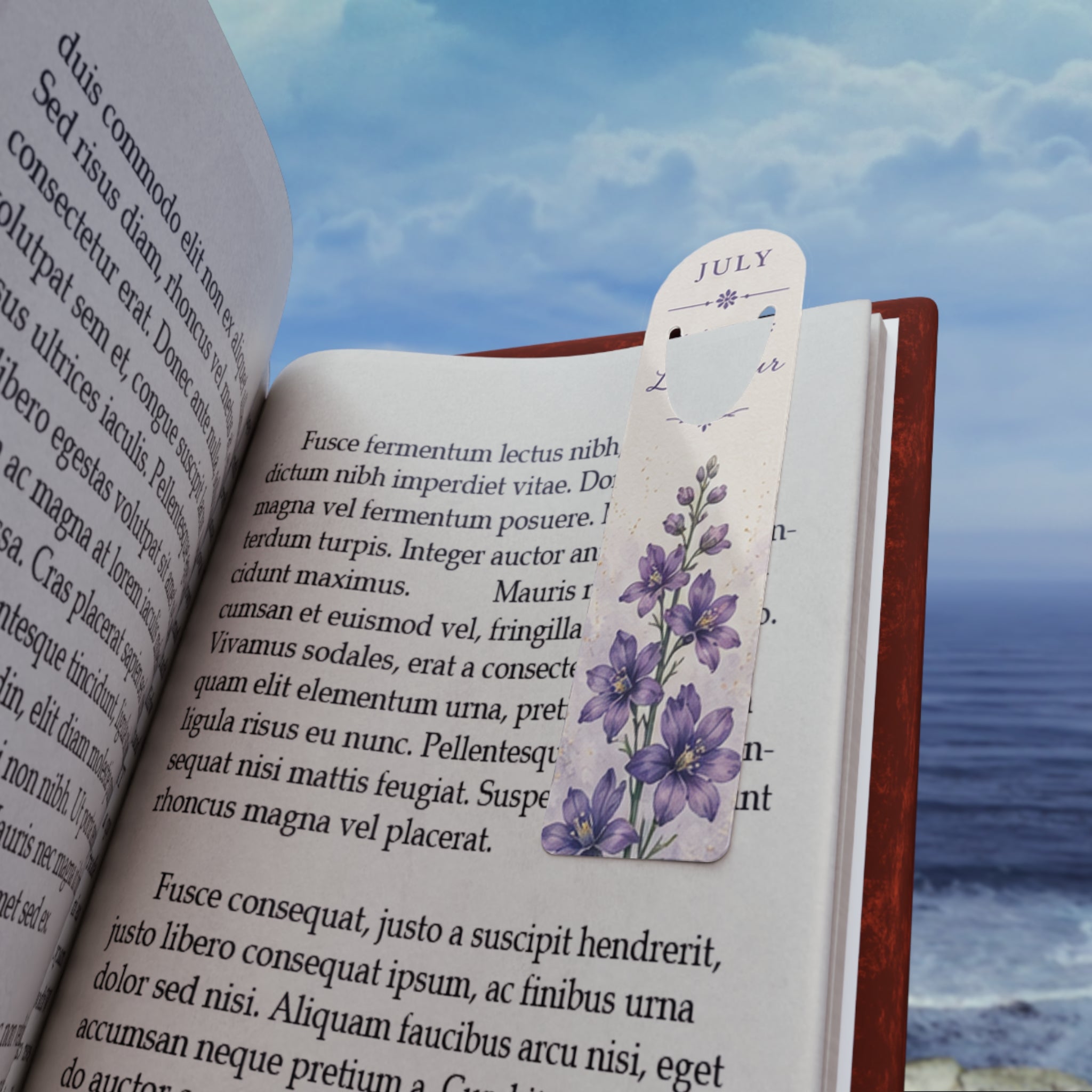 Bookmark (g) - July Larkspur Floral  — Botanical Birthday Gift
