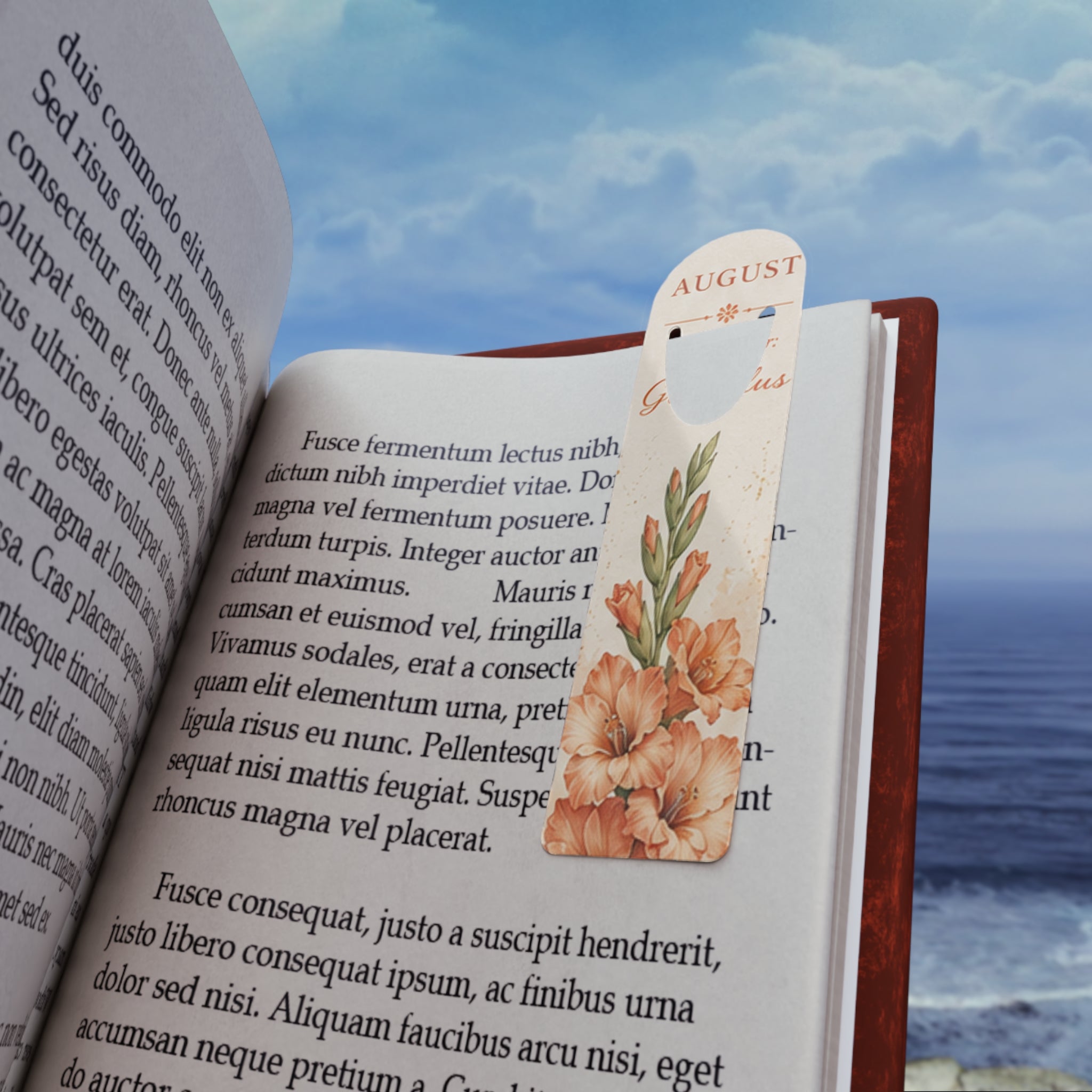 Bookmark (h) - August Birth Flower Gladiolus  — Floral Metal Page Marker