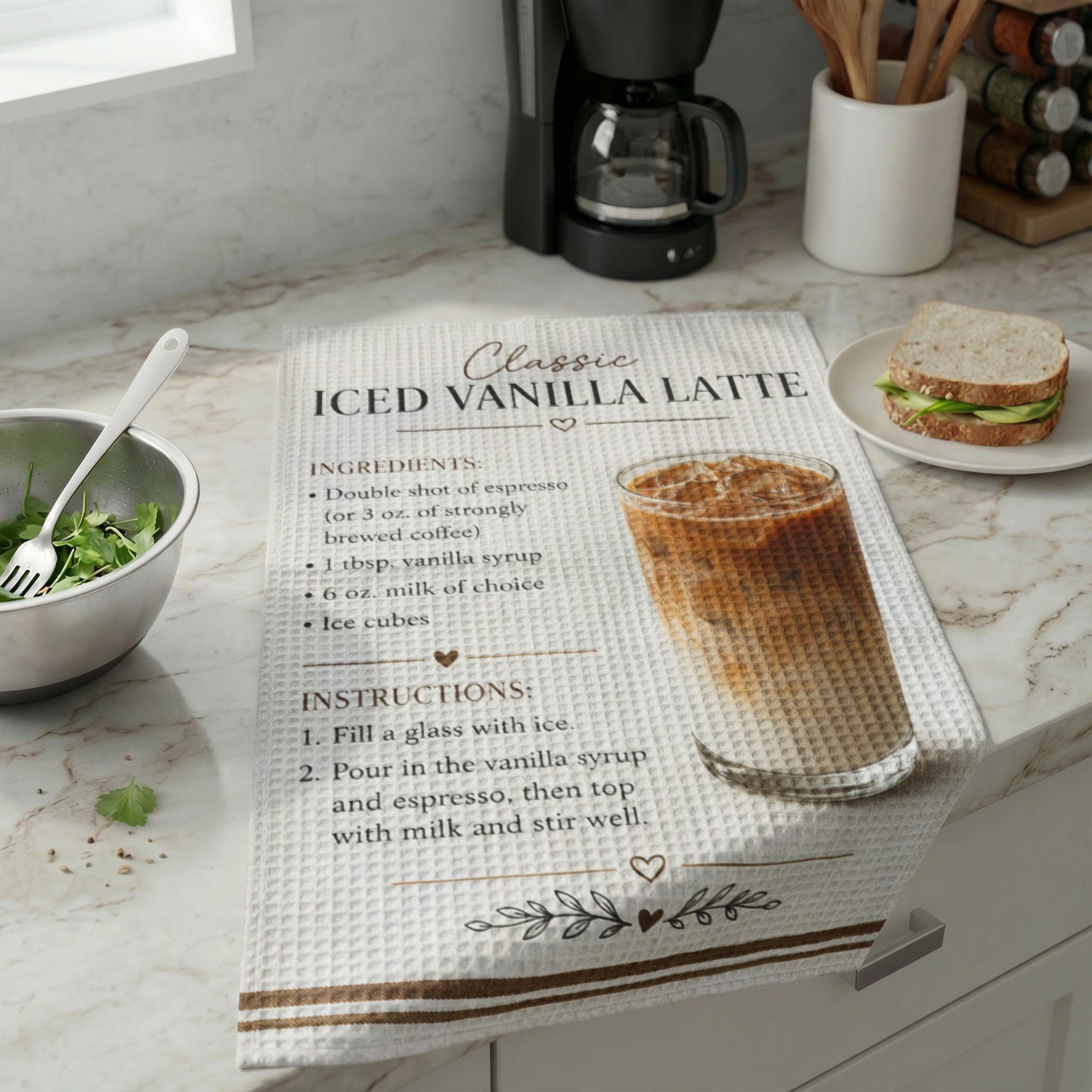 Joes N' Teas - Kitchen Towel - Iced Vanilla Latte Recipe
