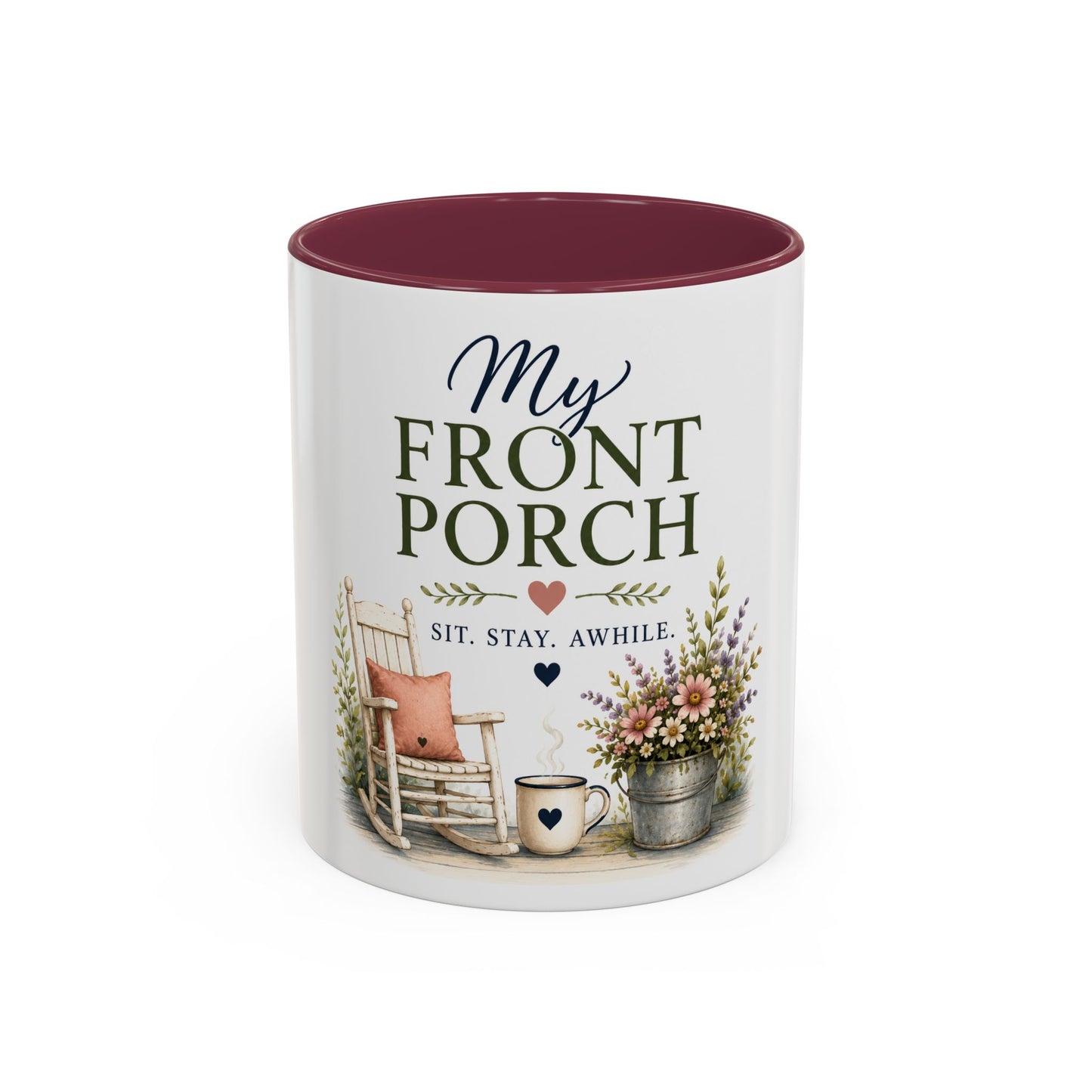 Lori's Front Porch Mug — Cozy Rustic Porch Scene Accent Coffee Cup (11oz/15oz)