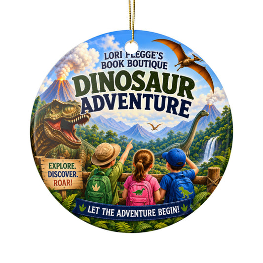 Dinosaur Adventure Book Event Ceramic Christmas Ornament