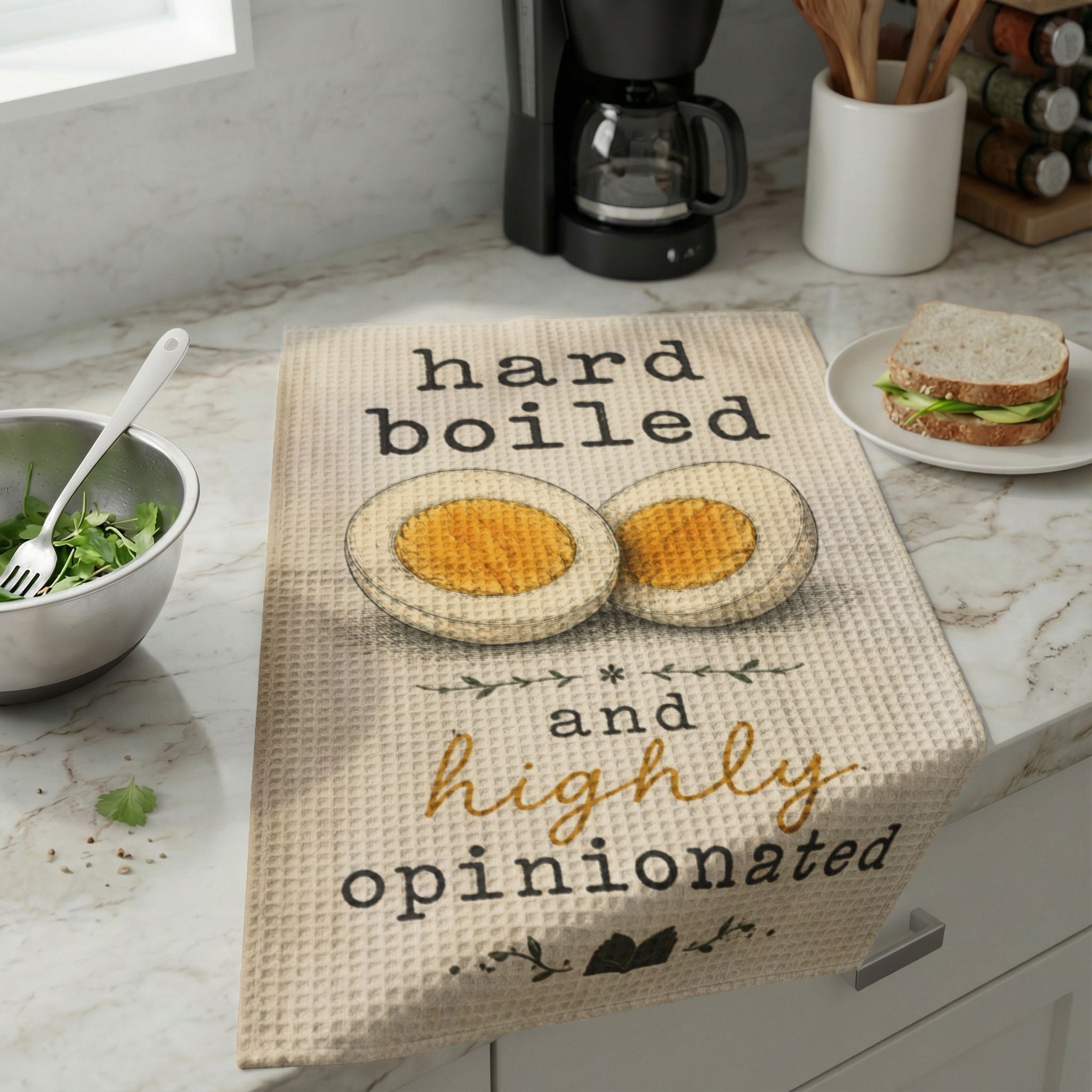 201 Ways to Fix an Egg - "Hard Boiled and Highly Opinionated" Waffle Weave Dish Towel