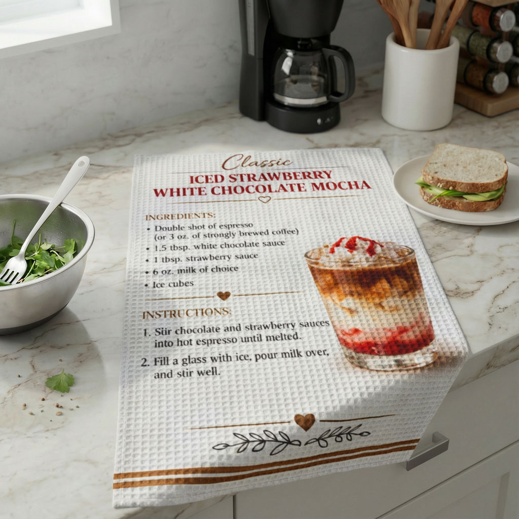 Joes N' Teas - Kitchen Towel - Iced Strawberry White Chocolate Mocha Recipe