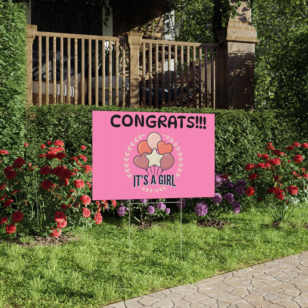 Baby - Lawn Sign - It's a Girl  – Pink Congrats Baby Shower Yard Sign with Balloons