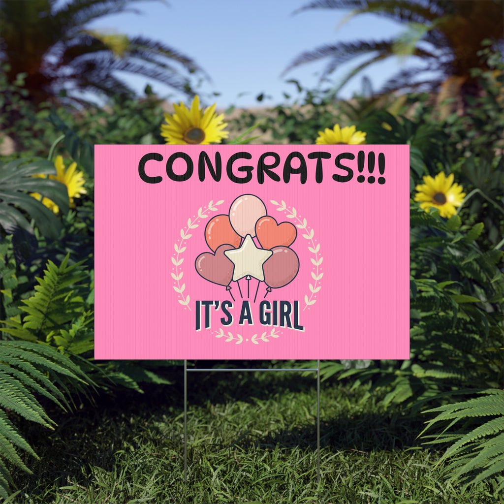 Baby - Lawn Sign - It's a Girl  – Pink Congrats Baby Shower Yard Sign with Balloons