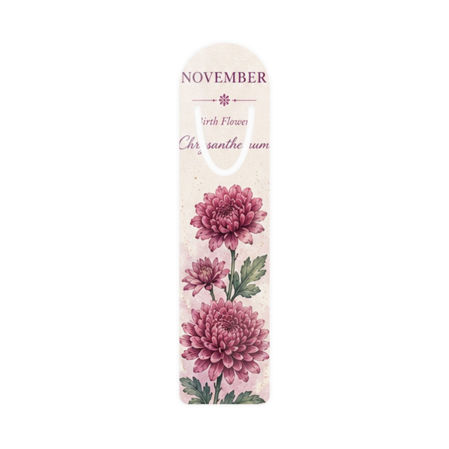 Bookmark (k) - November Chrysanthemum — Floral Birth Month Metal Bookmark