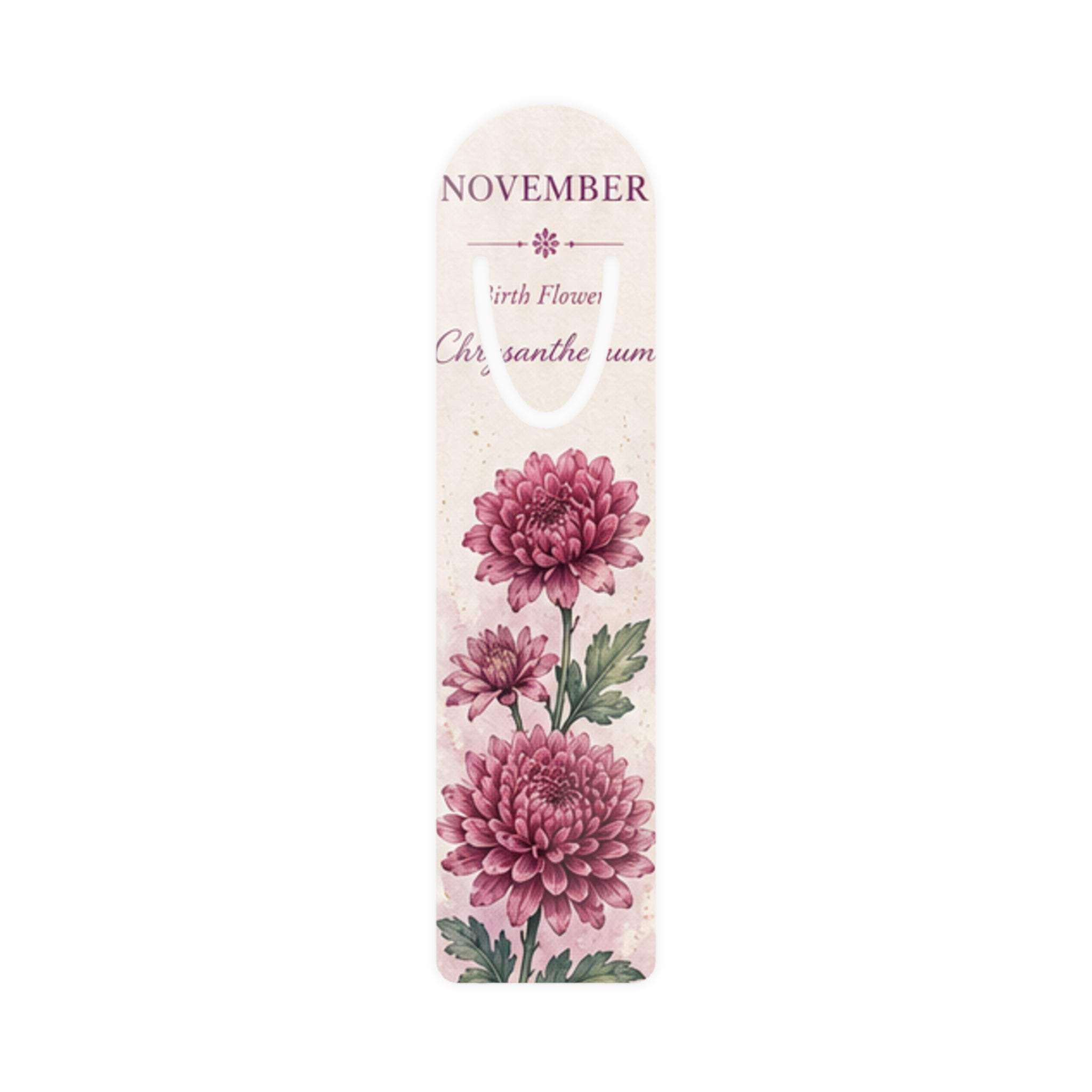 Bookmark (k) - November Chrysanthemum — Floral Birth Month Metal Bookmark