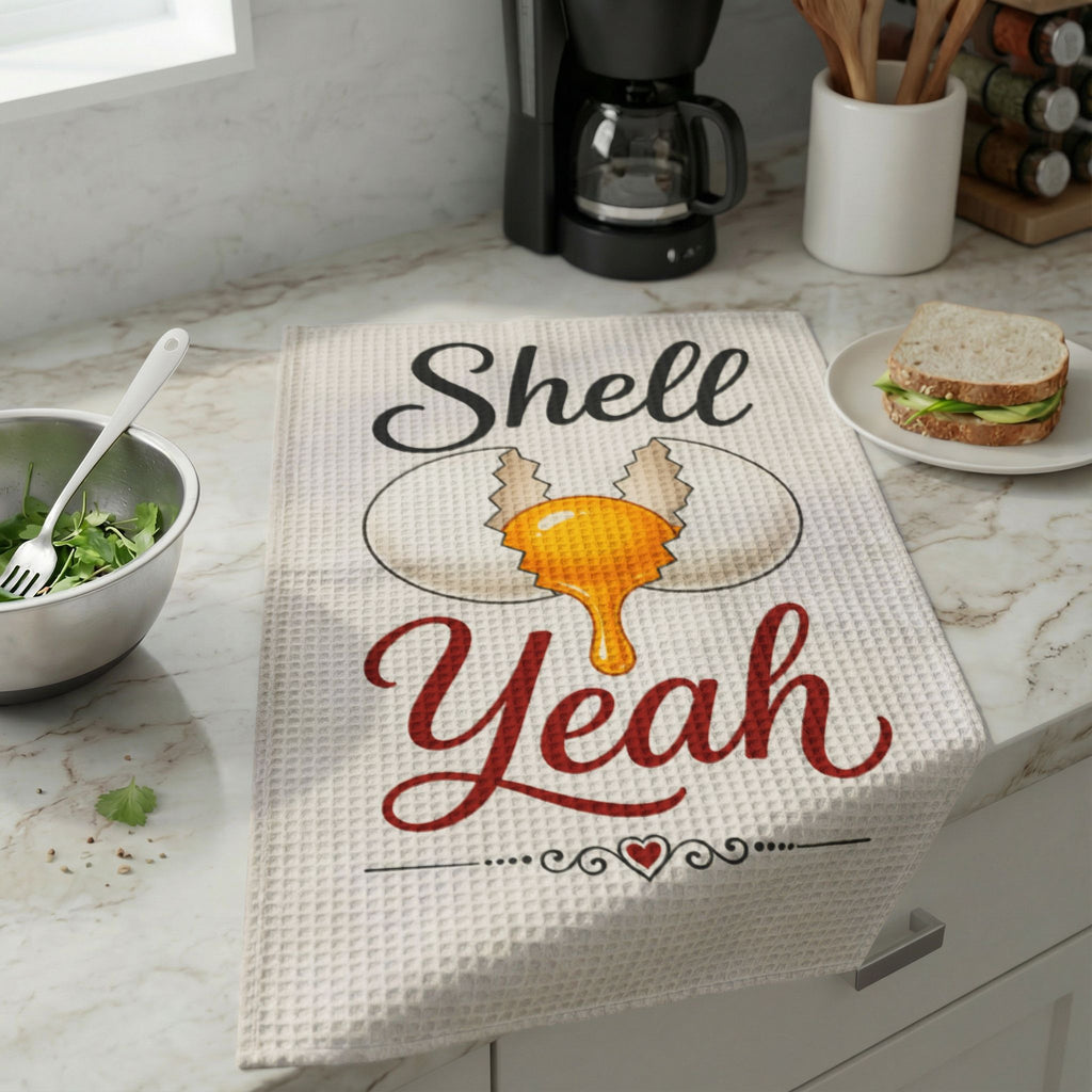 201 Ways to Fix an Egg - “Shell Yeah” Cracked Egg Waffle Weave Dish Towel