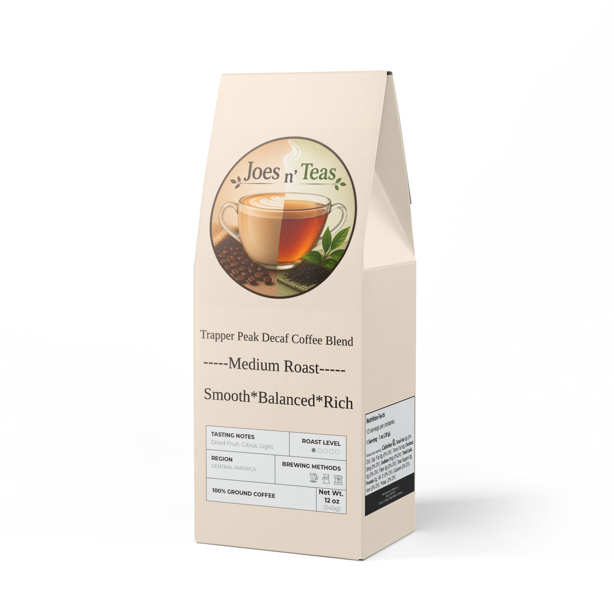 Joes N' Teas Coffee - Trapper Peak Decaf Coffee Blend (Medium Roast)