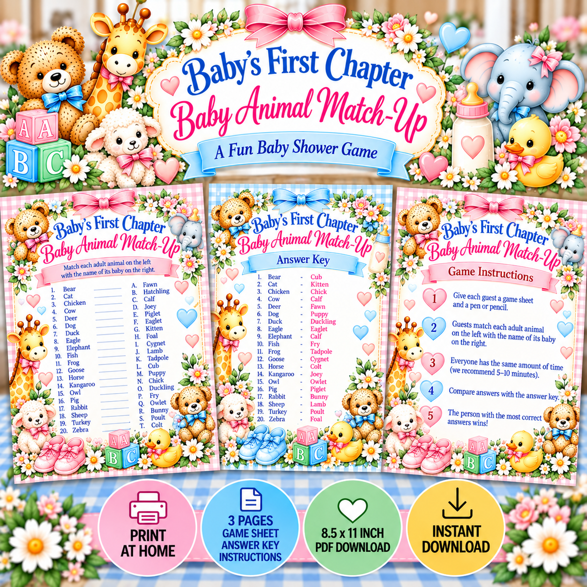 Baby Animal Match-Up Printable Baby Shower Game