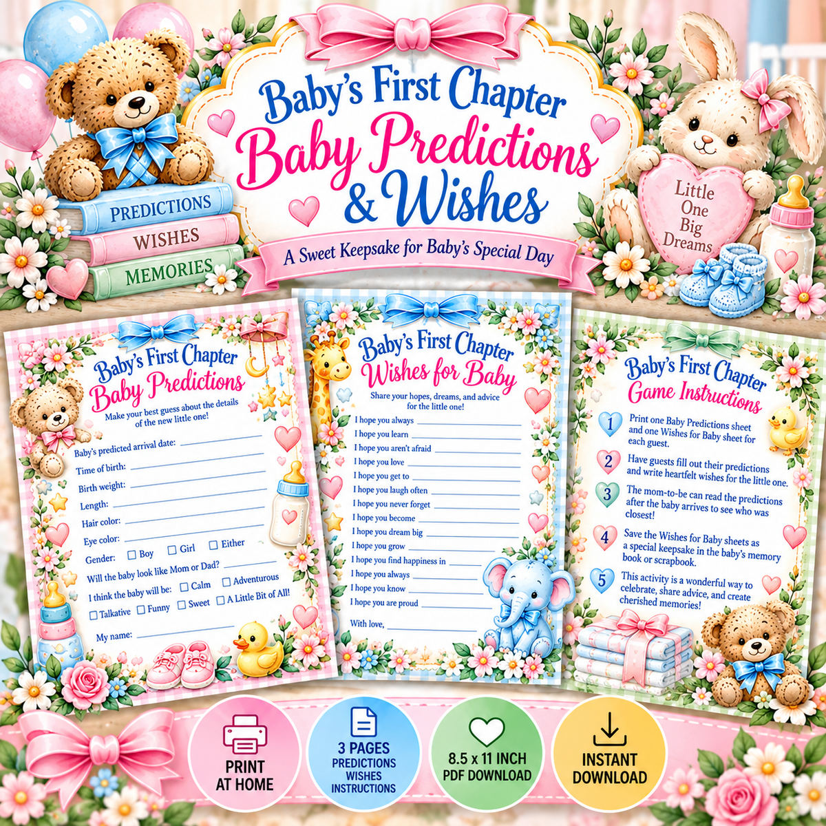 Baby Predictions & Wishes Printable Keepsake Set