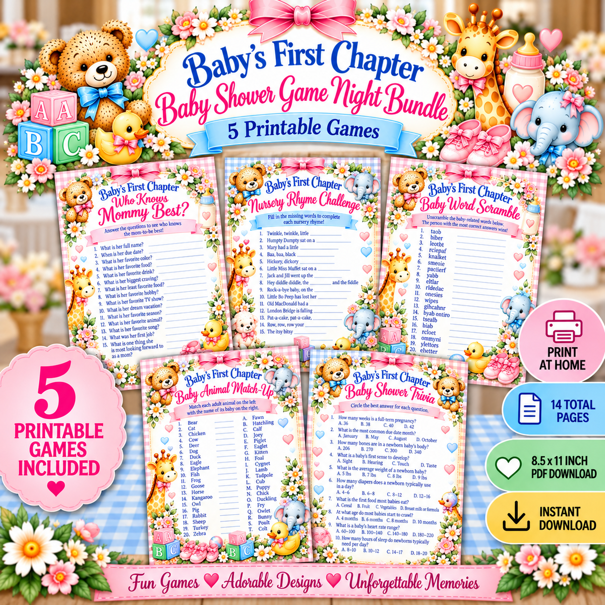 Baby Shower Game Night Bundle  5 Printable Games
