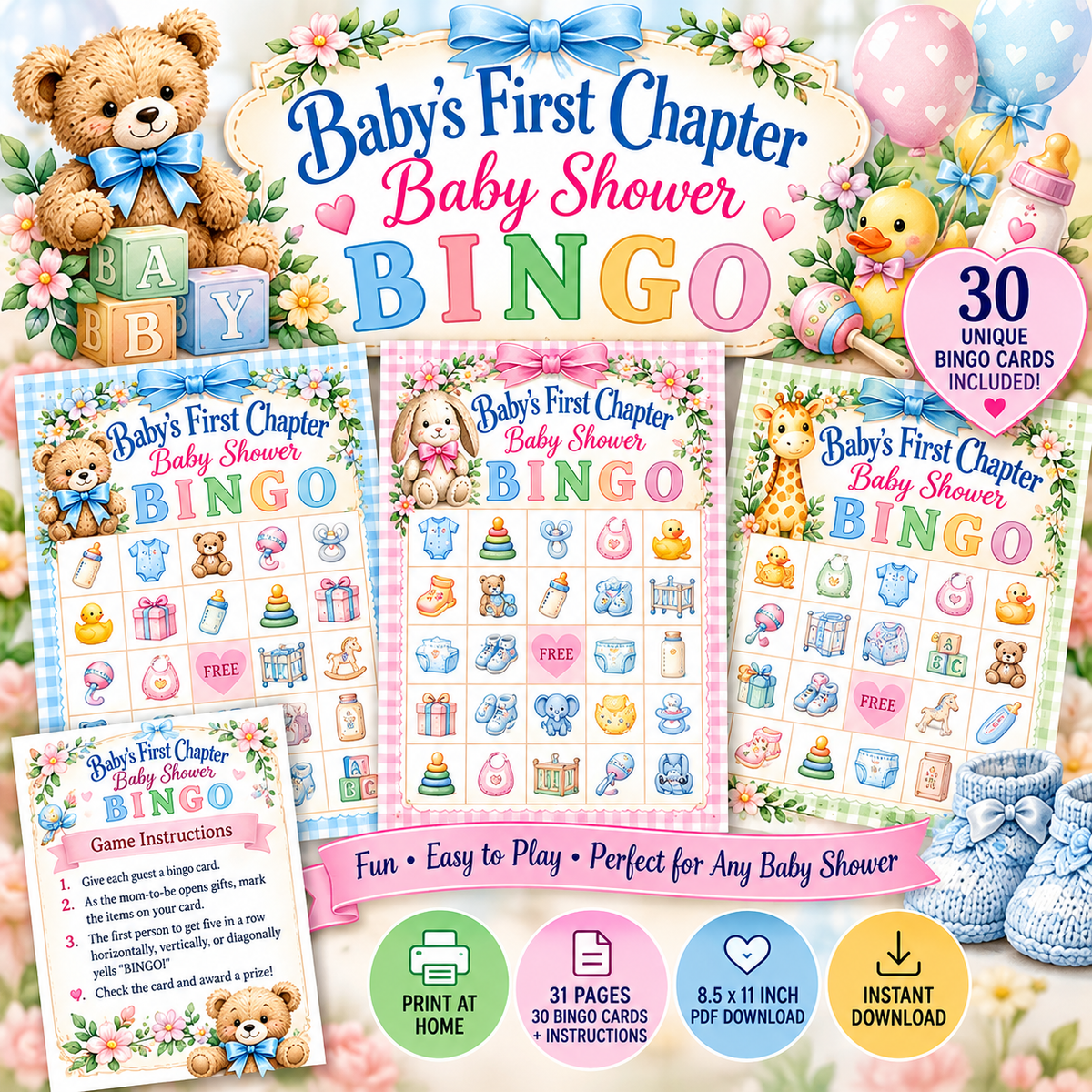 Baby Shower Bingo - 30 Cards
