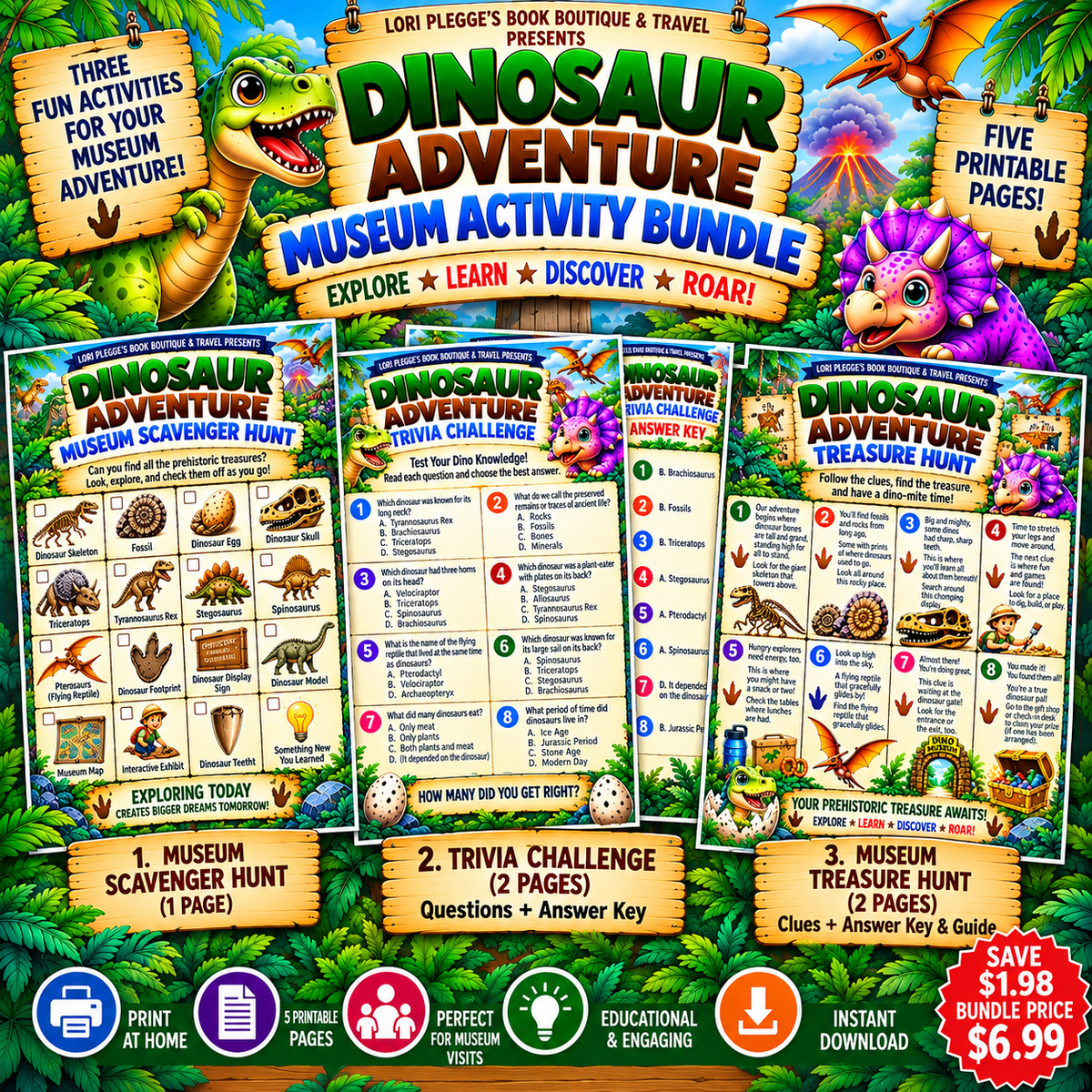 Dinosaur Adventure Printable Museum Activity Bundle 🦖🦕