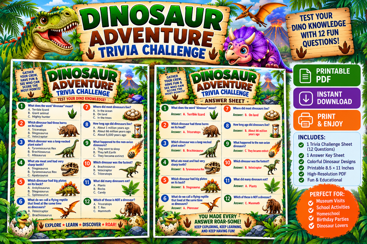 Dinosaur Adventure – Printable Trivia Challenge 🦖